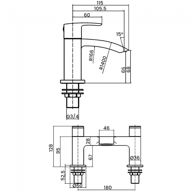 Sagittarius Naples Bath Filler Tap Pillar Mounted - Chrome  | Dimension Image