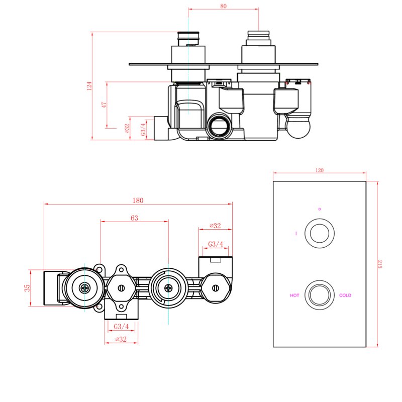Sagittarius Oveta Concealed Shower Valve Dual Handle - Chrome  | Dimension Image
