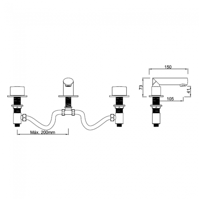 Sagittarius Oveta 3-Hole Basin Mixer Tap with Sprung Waste Deck Mounted - Chrome  | Dimension Image