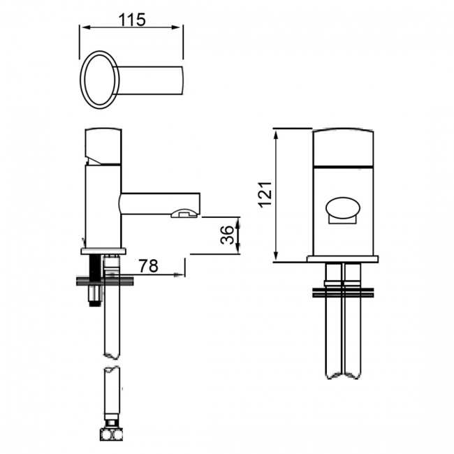 Sagittarius Oveta Mini Basin Mixer Tap with Sprung Waste - Chrome  | Dimension Image