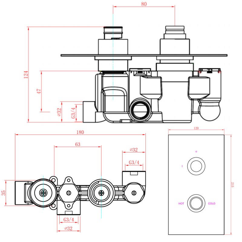 Sagittarius Piazza Concealed Shower Valve Dual Handle - Chrome  | Dimension Image