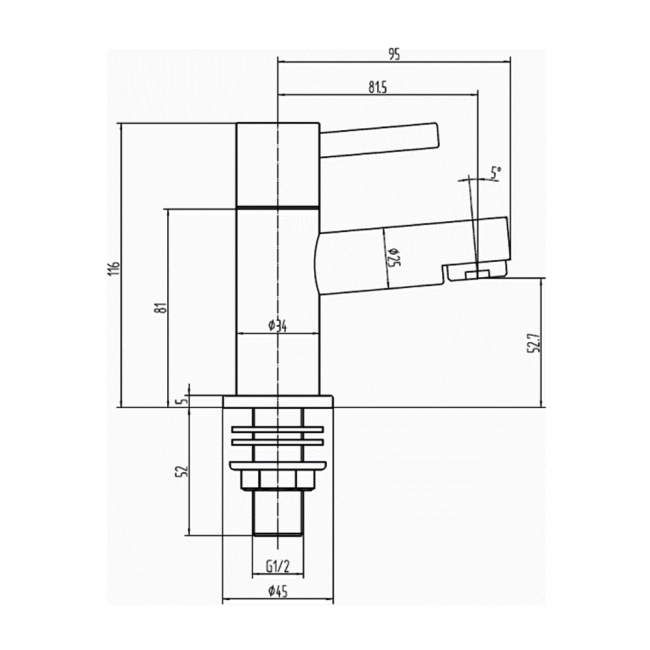Sagittarius Piazza Basin Taps Pair - Chrome  | Dimension Image