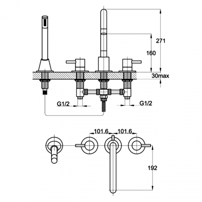 Sagittarius Piazza 4-Hole Bath Shower Mixer Tap Pillar Mounted - Chrome