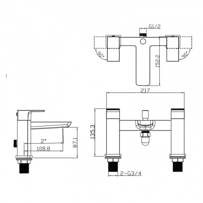 Sagittarius Ravenna Bath Shower Mixer Tap with Shower Kit Pillar Mounted - Matt Black