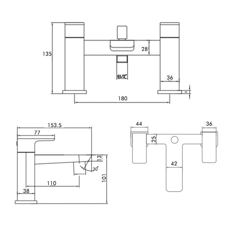 Sagittarius Ravenna Bath Shower Mixer Tap with Shower Kit Pillar Mounted - Chrome