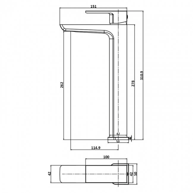 Sagittarius Ravenna Extended Tall Basin Mixer Tap with Sprung Waste - Matt Black