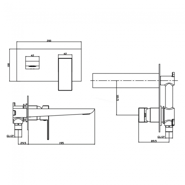 Sagittarius Ravenna Mono Basin Mixer Tap Wall Mounted - Chrome