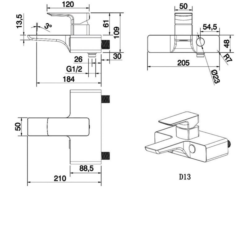 Sagittarius Ravenna Bath Shower Mixer Tap RA/198/C Wall Mounted