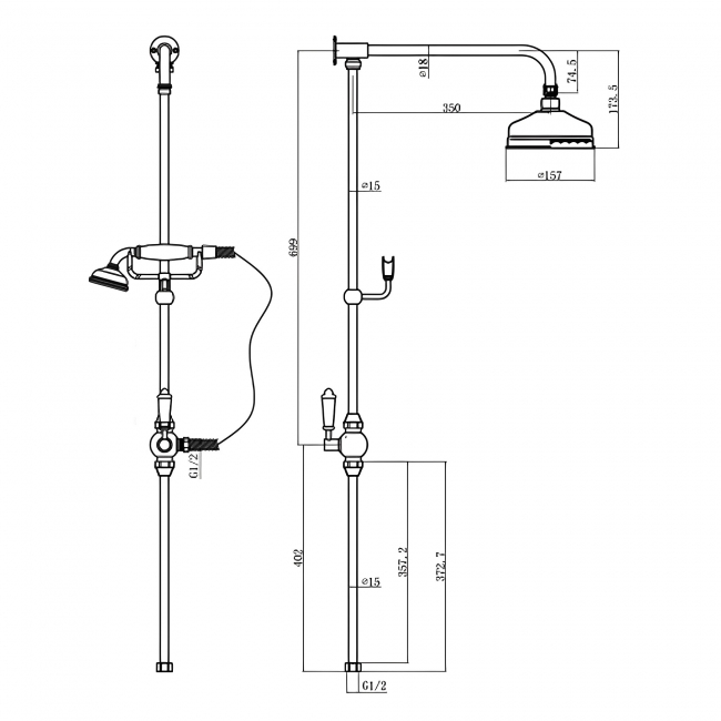 Sagittarius Traditional Shower Riser Kit with Diverter