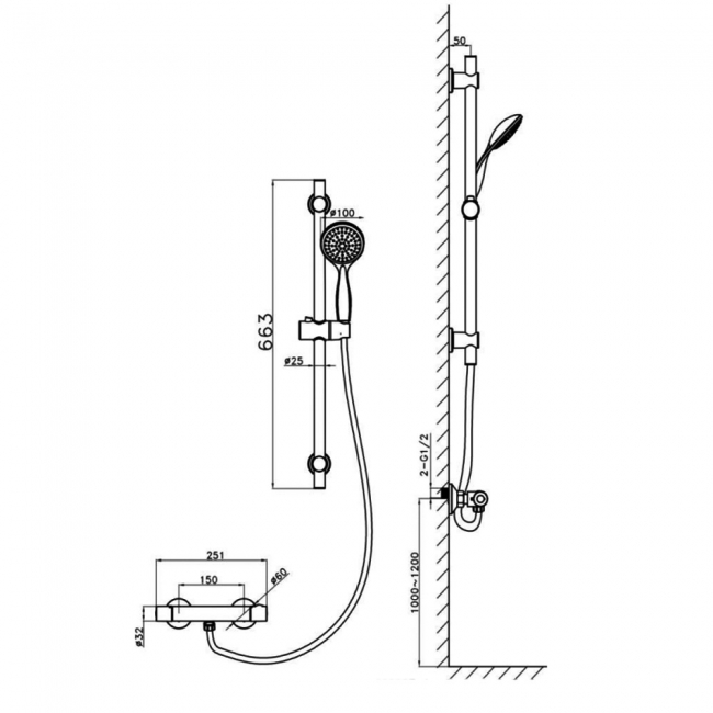 Sagittarius Roma Bar Mixer Shower with Shower Kit - Chrome
