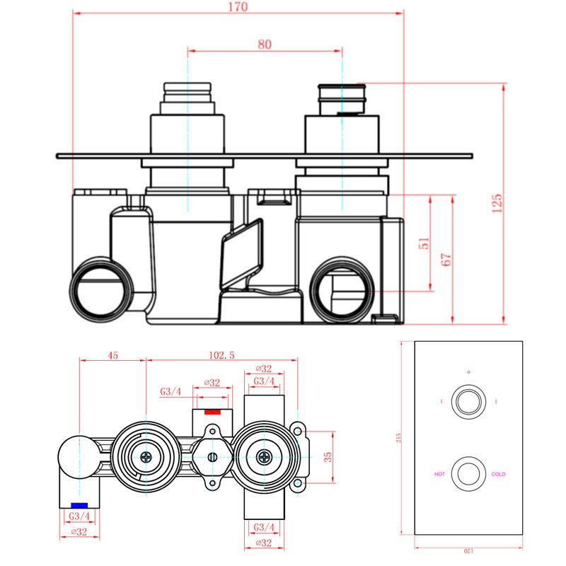 Sagittarius Scala Thermostatic Concealed Shower Valve with 2 Way Diverter - Chrome