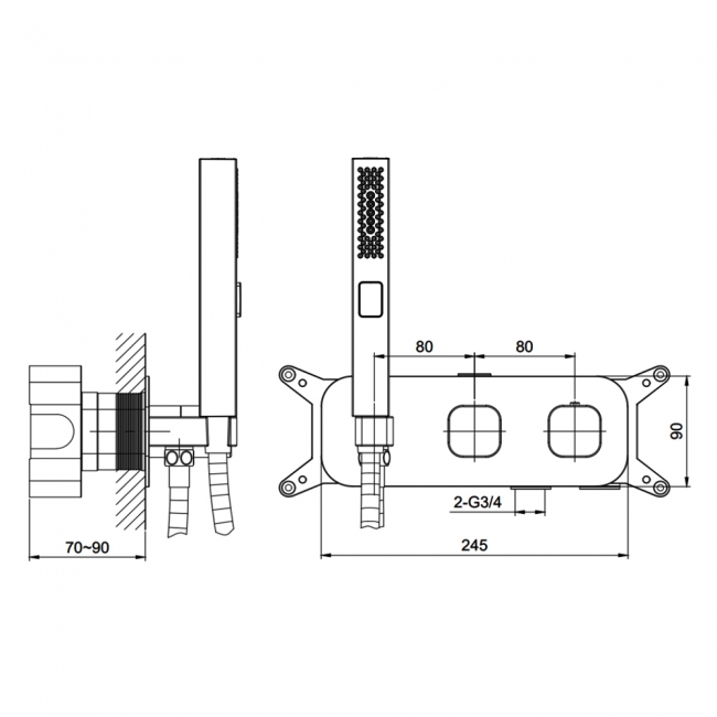 Sagittarius Shero Horizontal Thermostatic 2 Outlet Concealed Shower Valve with Shower Kit - Chrome