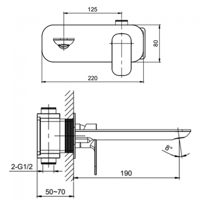 Sagittarius Shero Basin Mixer Tap Wall Mounted - Chrome  | Dimension Image