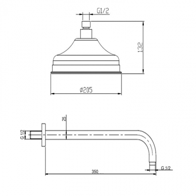 Sagittarius York Fixed Shower Head and Arm 200mm Diameter - Chrome