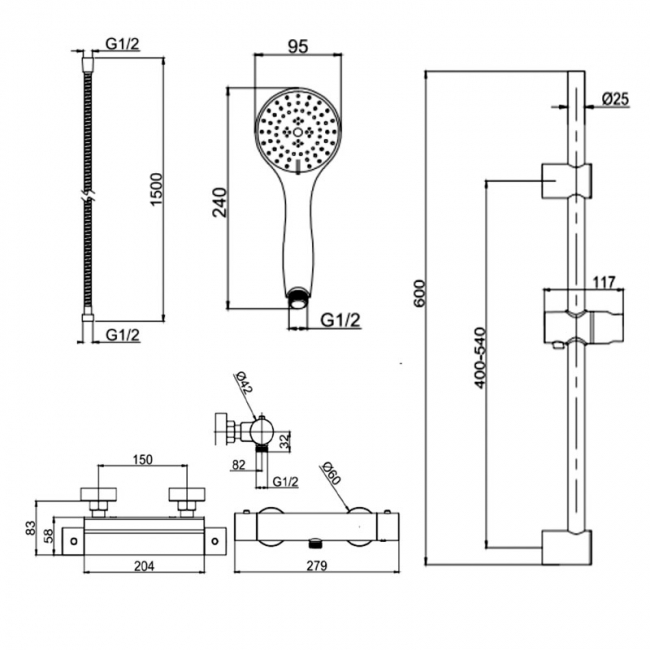 Sagittarius Sirio Bar Mixer Shower with Shower Kit - Chrome