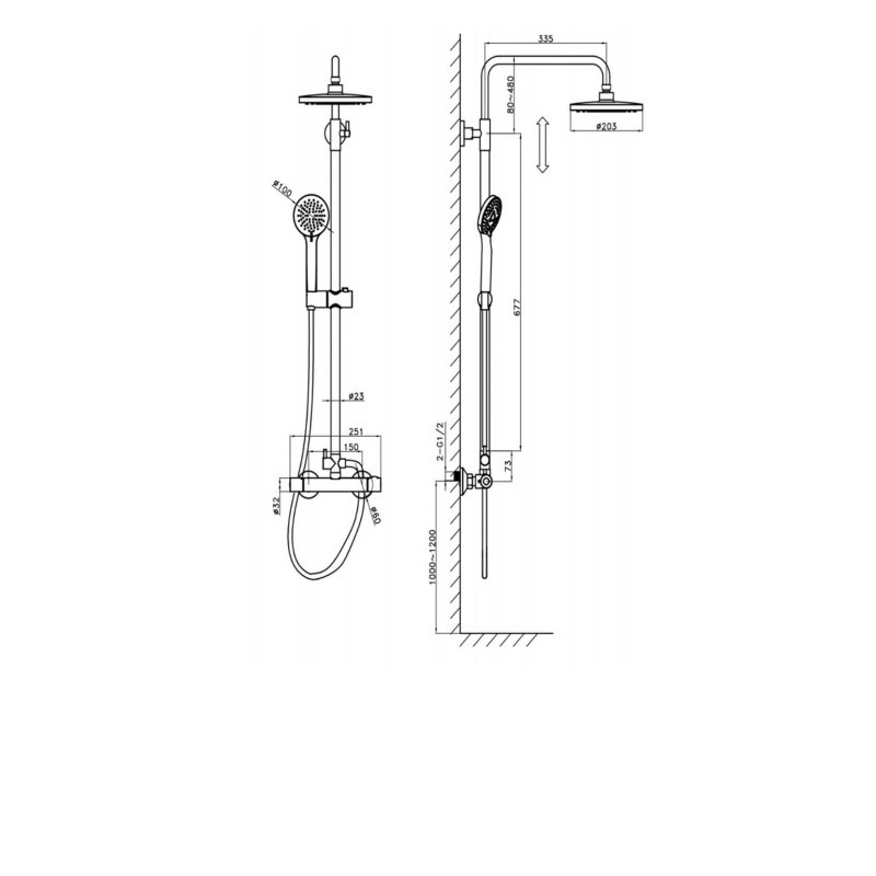 Sagittarius Verona Thermostatic Bar Mixer Shower with Shower Kit + Fixed Head - Chrome
