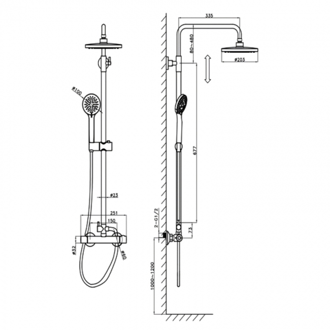 Sagittarius Verona Thermostatic Bar Mixer Shower with Shower Kit + Fixed Head - Chrome