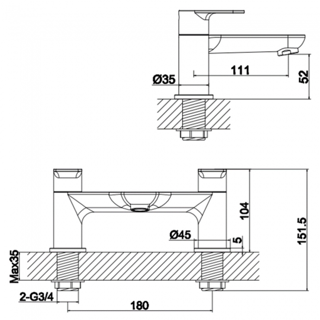 Sagittarius Zeel Bath Filler Tap Pillar Mounted - Chrome
