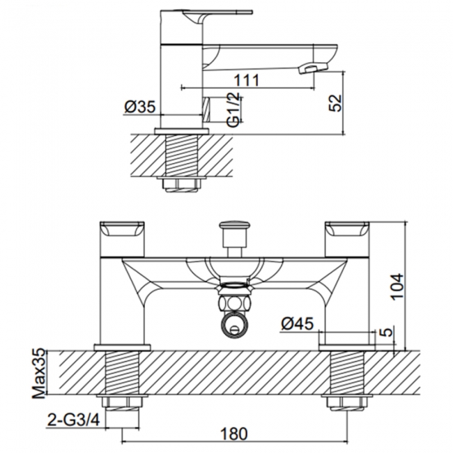 Sagittarius Zeel Bath Shower Mixer Tap with Shower Kit Pillar Mounted - Chrome