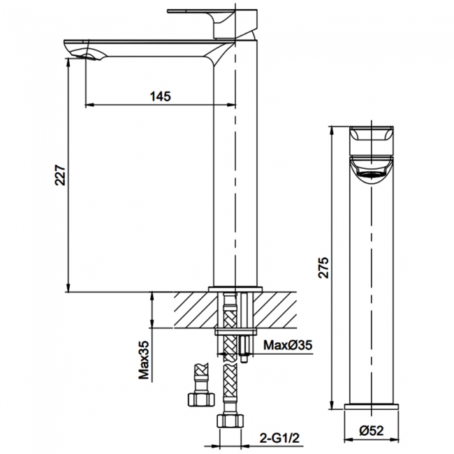 Sagittarius Zeel Tall Mono Basin Mixer Tap with Sprung Waste - Chrome
