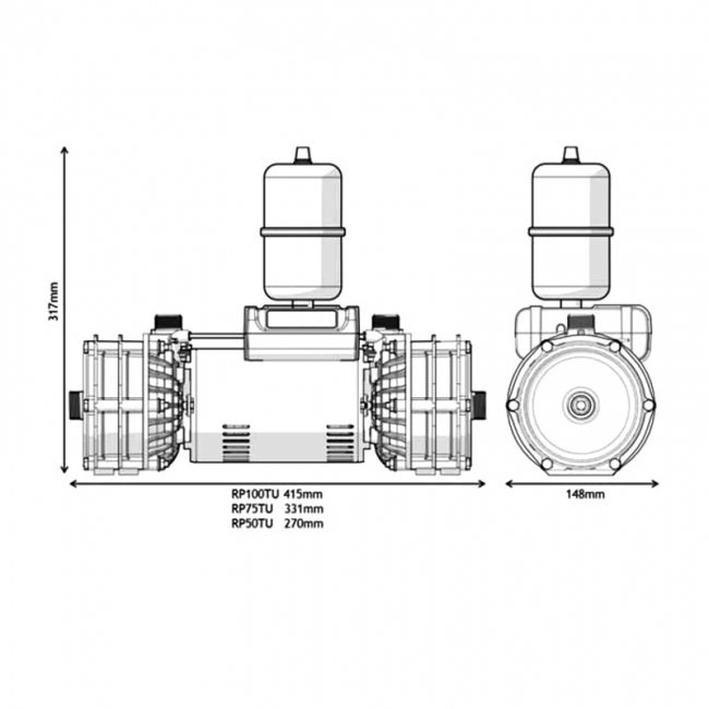 Salamander RP50TU Twin End Whole House Shower Pump Positive or Negative Head 1.3 Bar