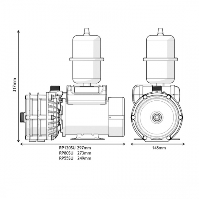 Salamander RP120SU Single Impeller Shower Pump Positive or Negative Head 3.6 Bar