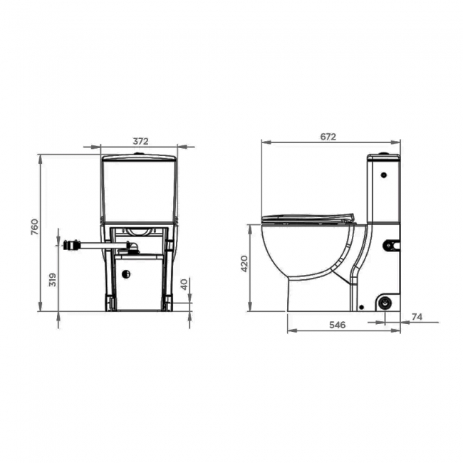 Saniflo Saniflush Rimless Close Coupled Toilet with Push Button Cistern and Built-In Macerator Pump - Soft Close Seat