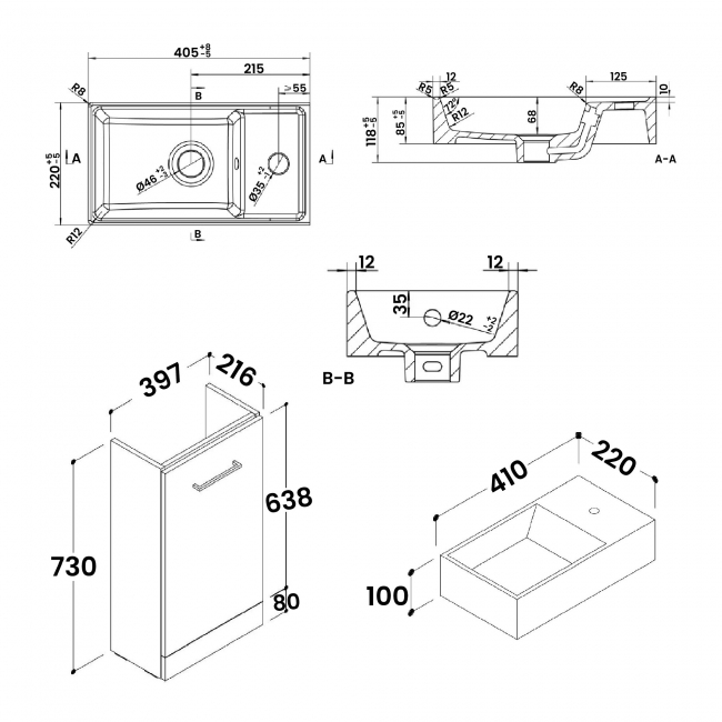 Signature Aalborg Floor Standing 1-Door Vanity Unit with Basin 405mm Wide - Oak