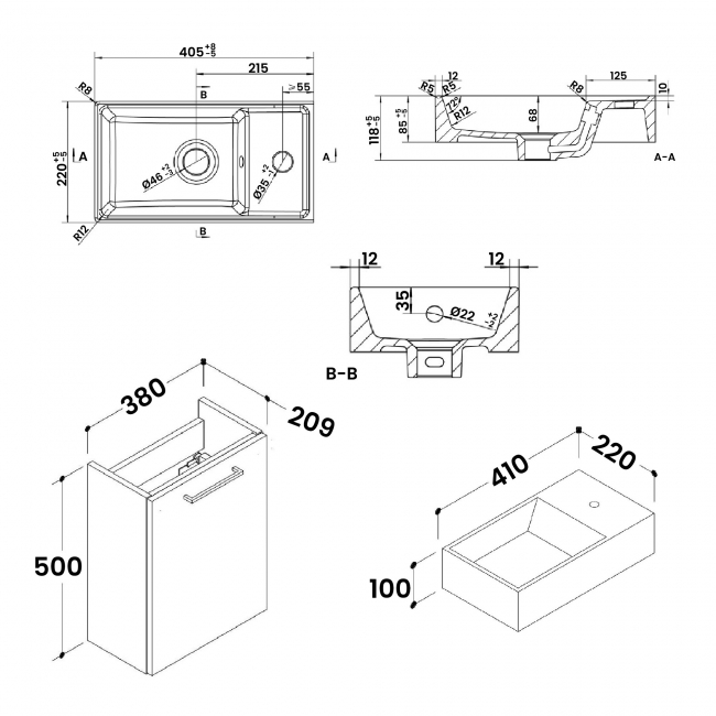 Signature Aalborg Wall Hung 1-Door Vanity Unit with Basin 405mm Wide - Oak