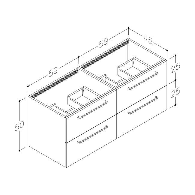Signature Aalborg Wall Hung 4-Drawer Vanity Unit with Thin Edge Basin 1210mm Wide 0TH - Anthracite Gloss  | Dimension Image
