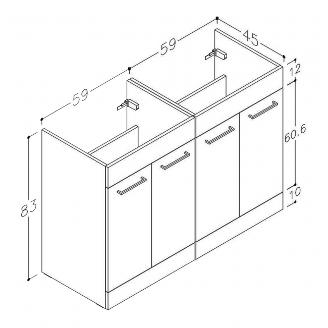 Signature Aalborg Floor Standing 4-Door Vanity Unit with Thin Edge Basin 1210mm Wide 0TH - White Gloss