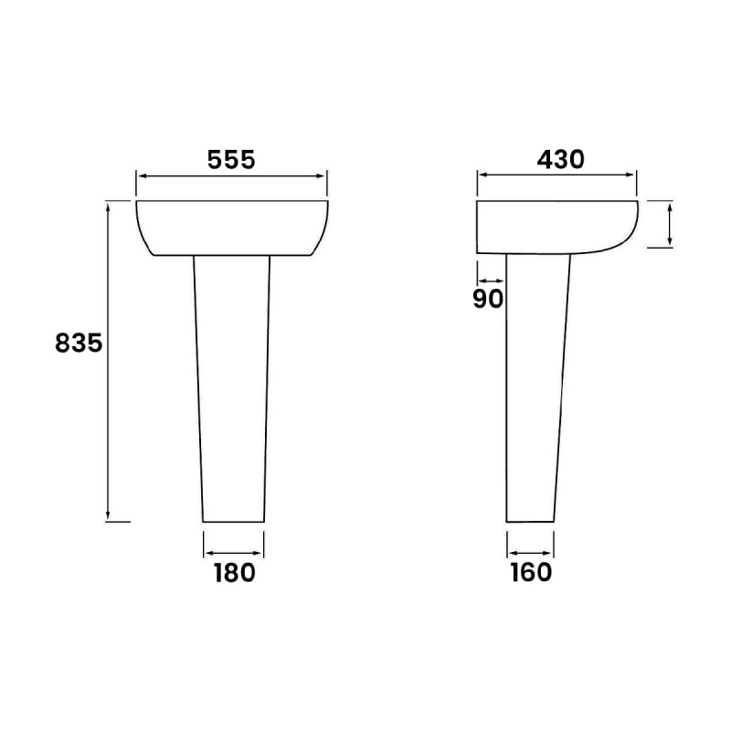 Signature Achilles Basin and Full Pedestal 555mm Wide - 1 Tap Hole