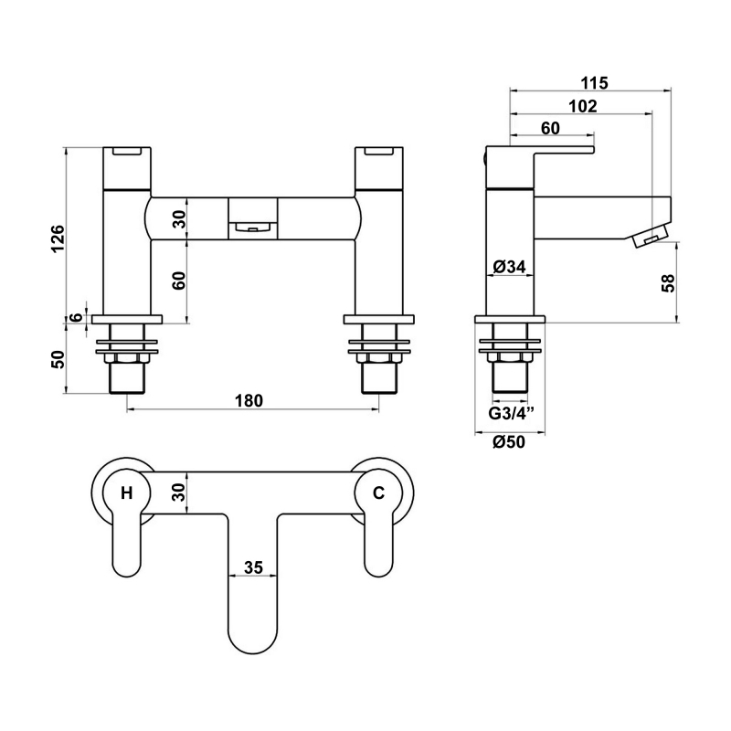 Signature Active Bath Filler Tap Pillar Mounted - Chrome