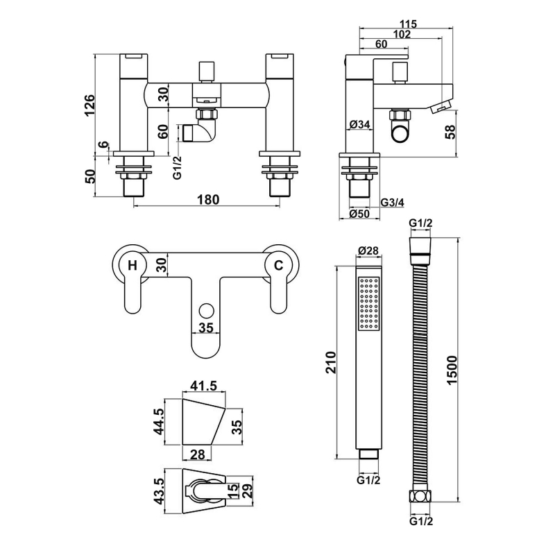 Signature Active Bath Shower Mixer Tap with Shower Kit and Bracket - Chrome