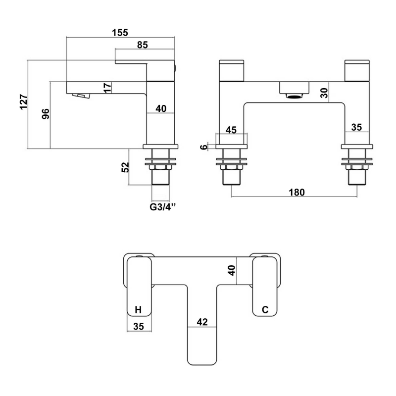 Signature Alpha Bath Filler Tap Pillar Mounted - Chrome