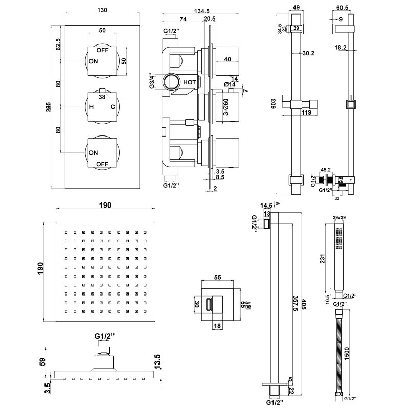 Signature Advance Thermostatic Triple Concealed Mixer Shower with Shower Kit + Fixed Shower Head - Chrome