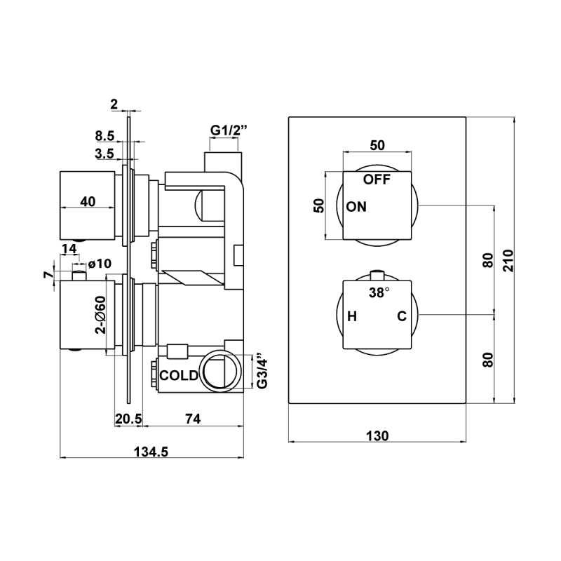 Signature Advance Thermostatic 1 Outlet Concealed Shower Valve Dual Handle - Chrome