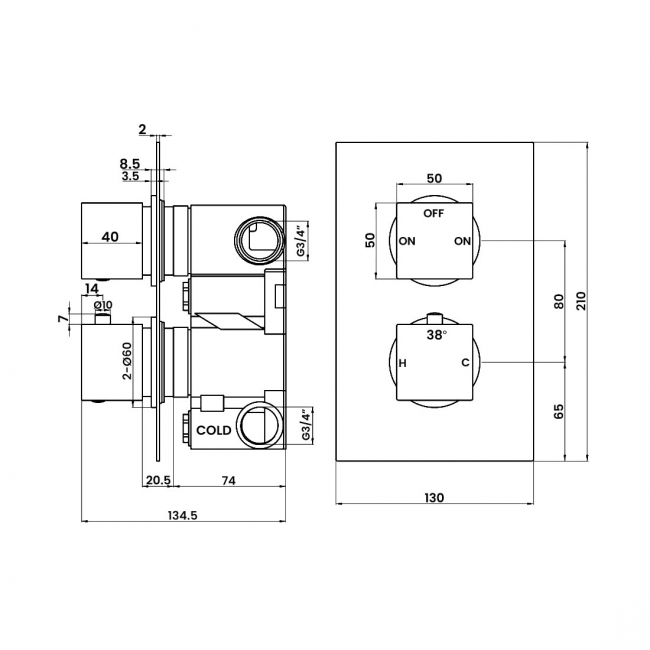Signature Advance Thermostatic 2 Outlet Concealed Shower Valve Dual Handle - Chrome