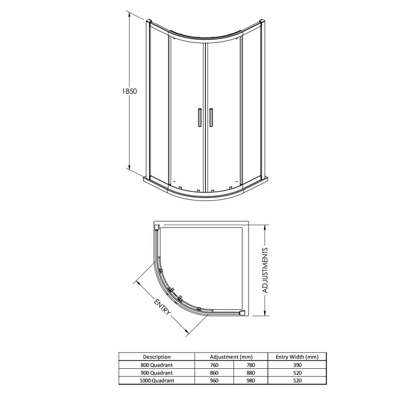 Advantage Double Quadrant Shower Enclosure with Handles 1000mm x 1000mm - 6mm Glass