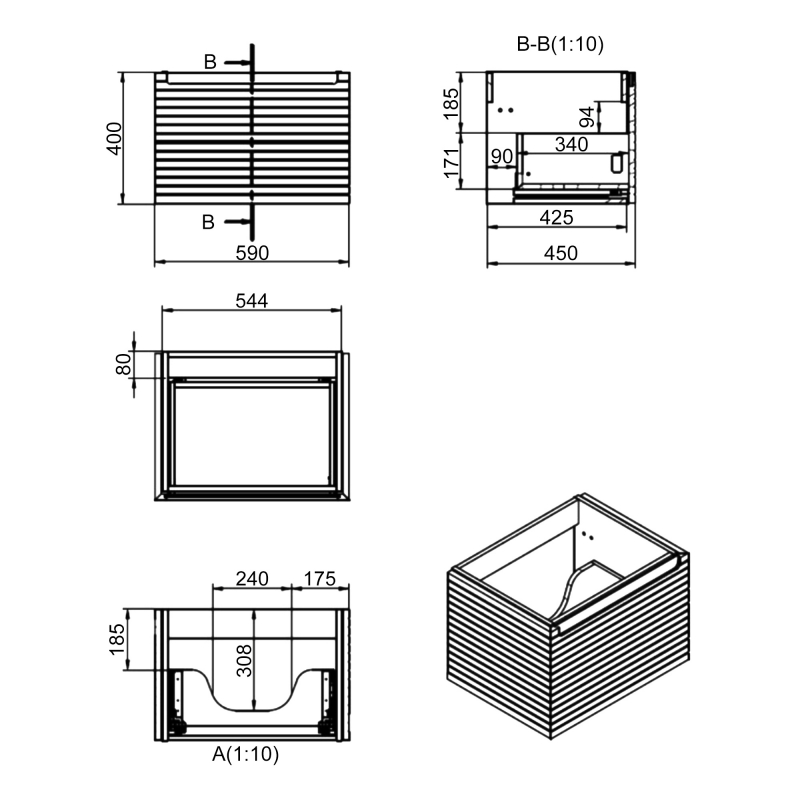 Signature Marshal Wall Hung 1-Drawer Vanity Unit and Worktop 600mm Wide - Matt Mineral Grey