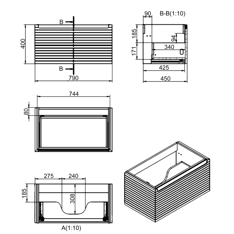 Signature Marshal Wall Hung 1-Drawer Vanity Unit and Worktop 800mm Wide - Matt Cotton