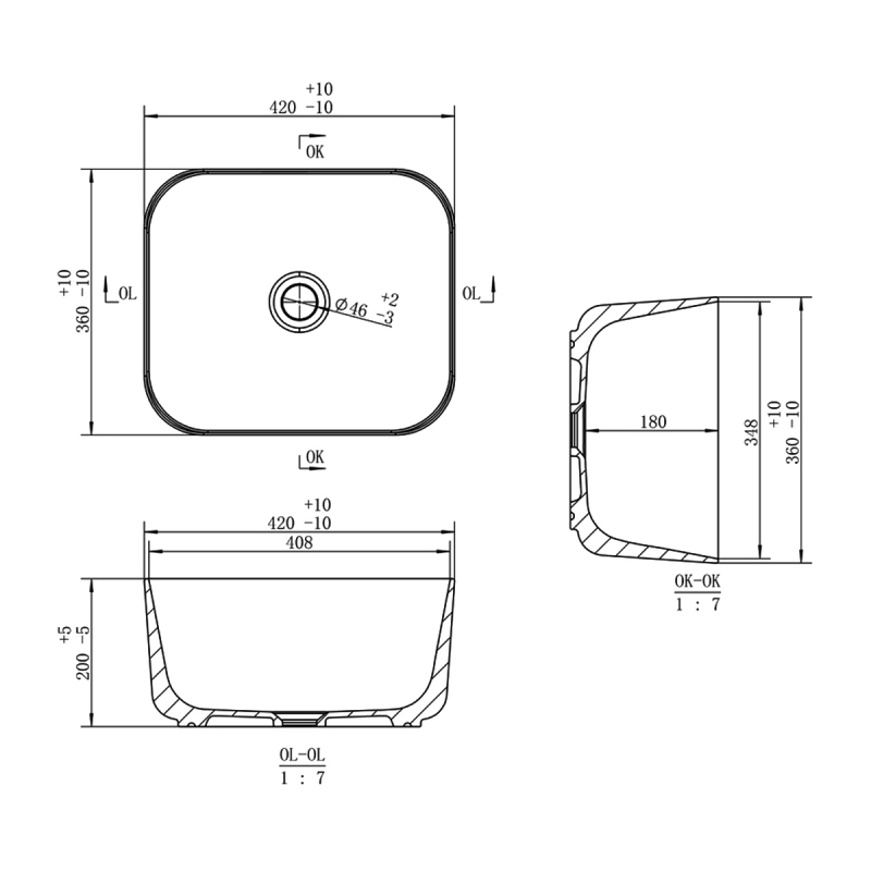 Signature Allure Deep Countertop Basin 420mm Wide 0 Tap Hole - White