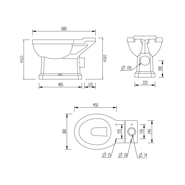 Signature Aphrodite Comfort Height Close Coupled Toilet with Lever Cistern - White Satin Soft Close Seat  | Dimension Image