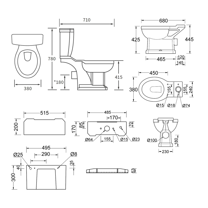 Signature Aphrodite Close Coupled Toilet with Lever Cistern - White Ash Soft Close Seat with Brass Hinges