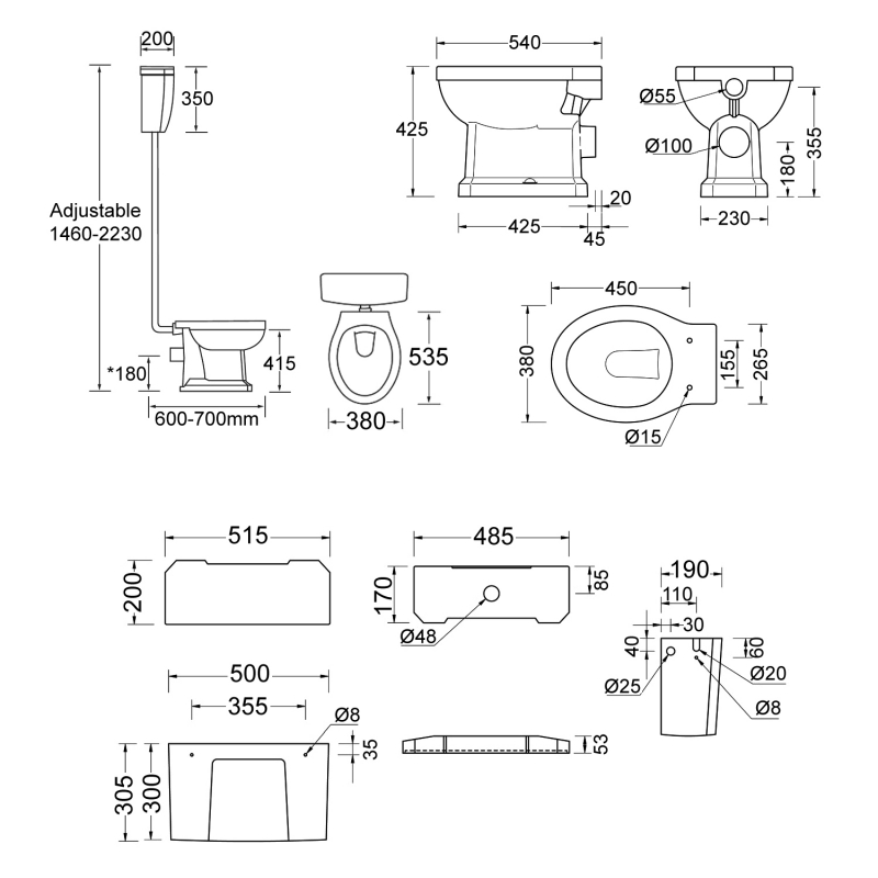 Signature Aphrodite High Level Toilet with Pull Chain Cistern - Soft Close Seat