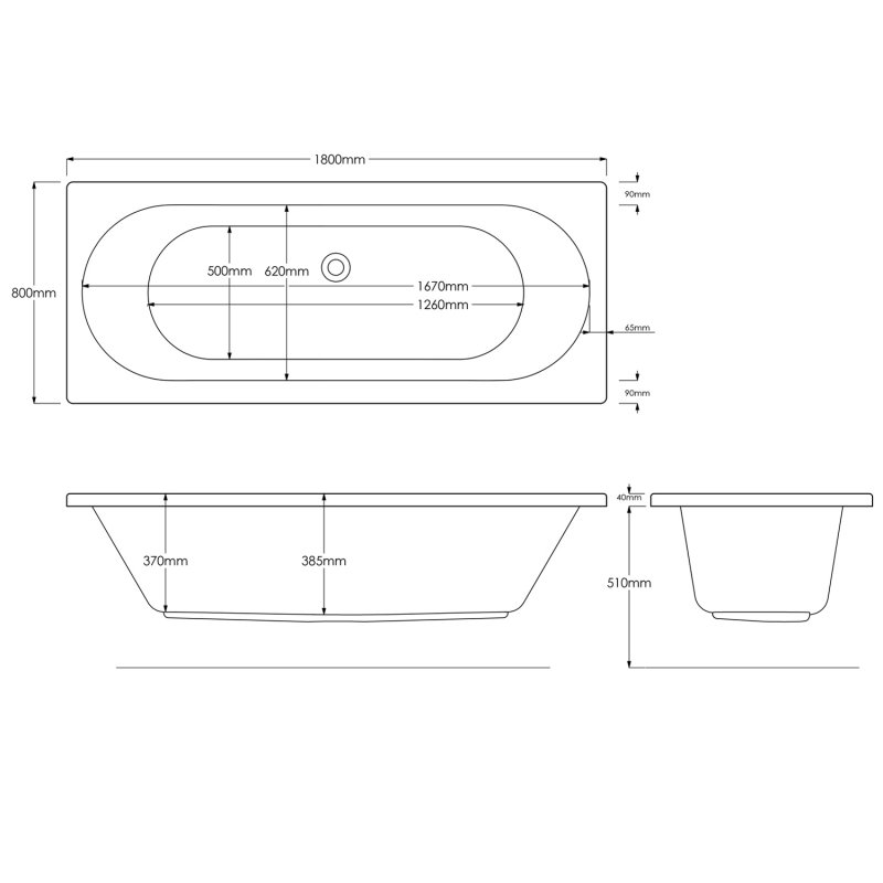 Signature Apollo Double Ended Whirlpool Bath 1800mm x 800mm - 12 Jet Air Spa System