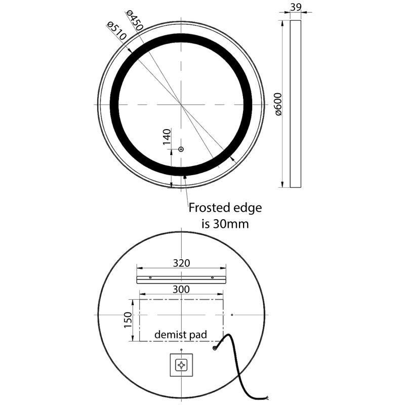 Signature Ava Round Front-Lit LED Bathroom Mirror with Demister Pad 600mm Diameter - Brushed Brass