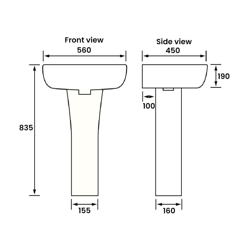 Signature Aztec Basin and Full Pedestal 560mm Wide - 1 Tap Hole