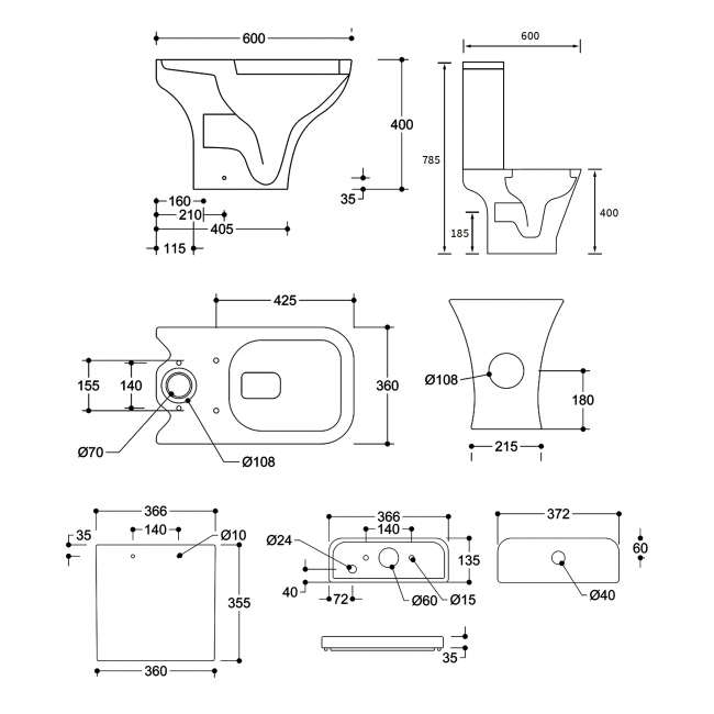 Signature Aztec Close Coupled Toilet with Push Button Cistern - Slimline Soft Close Seat