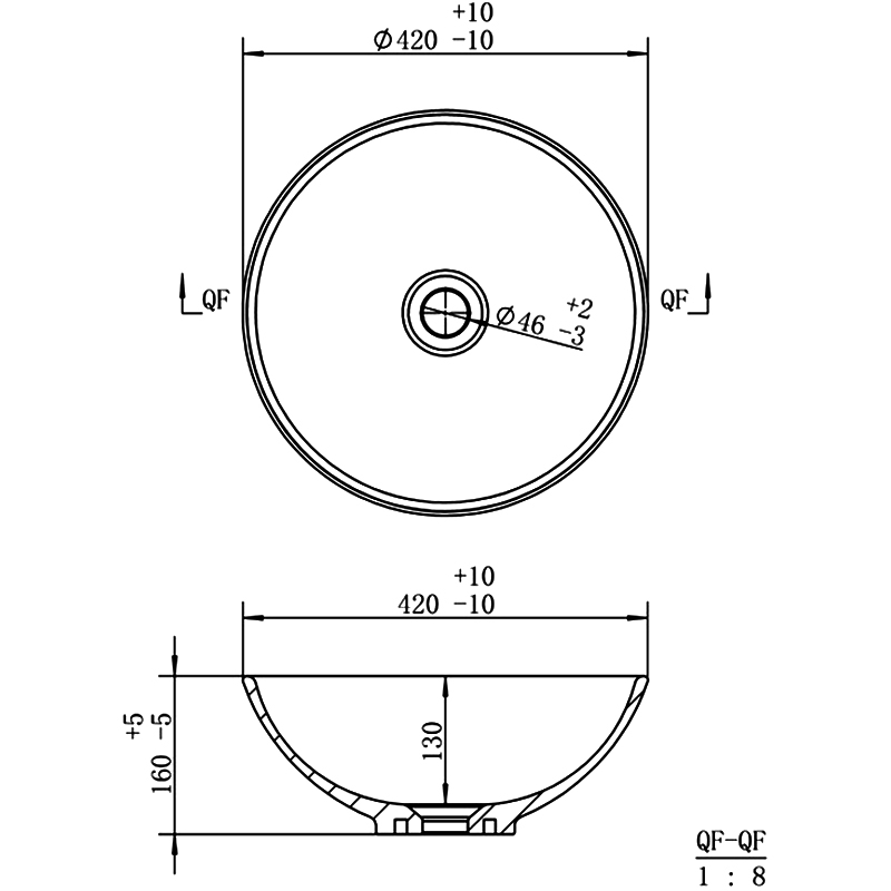Signature Bella Round Countertop Basin 420mm Wide 0 Tap Hole - White